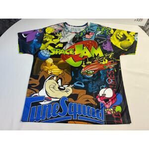 Space Jam Tune Squad Men’s 2XL All Over Print Graphic Tee Looney Tunes Y2K